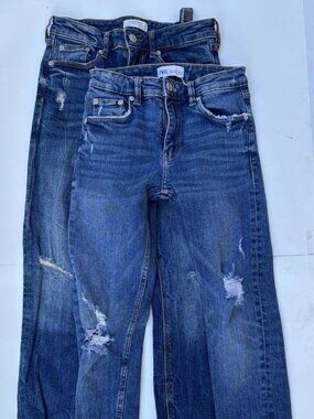 (2) Zara Women Distressed Boyfriend Lightweight Denim Crop Jeans Sz EUR 34 US 2